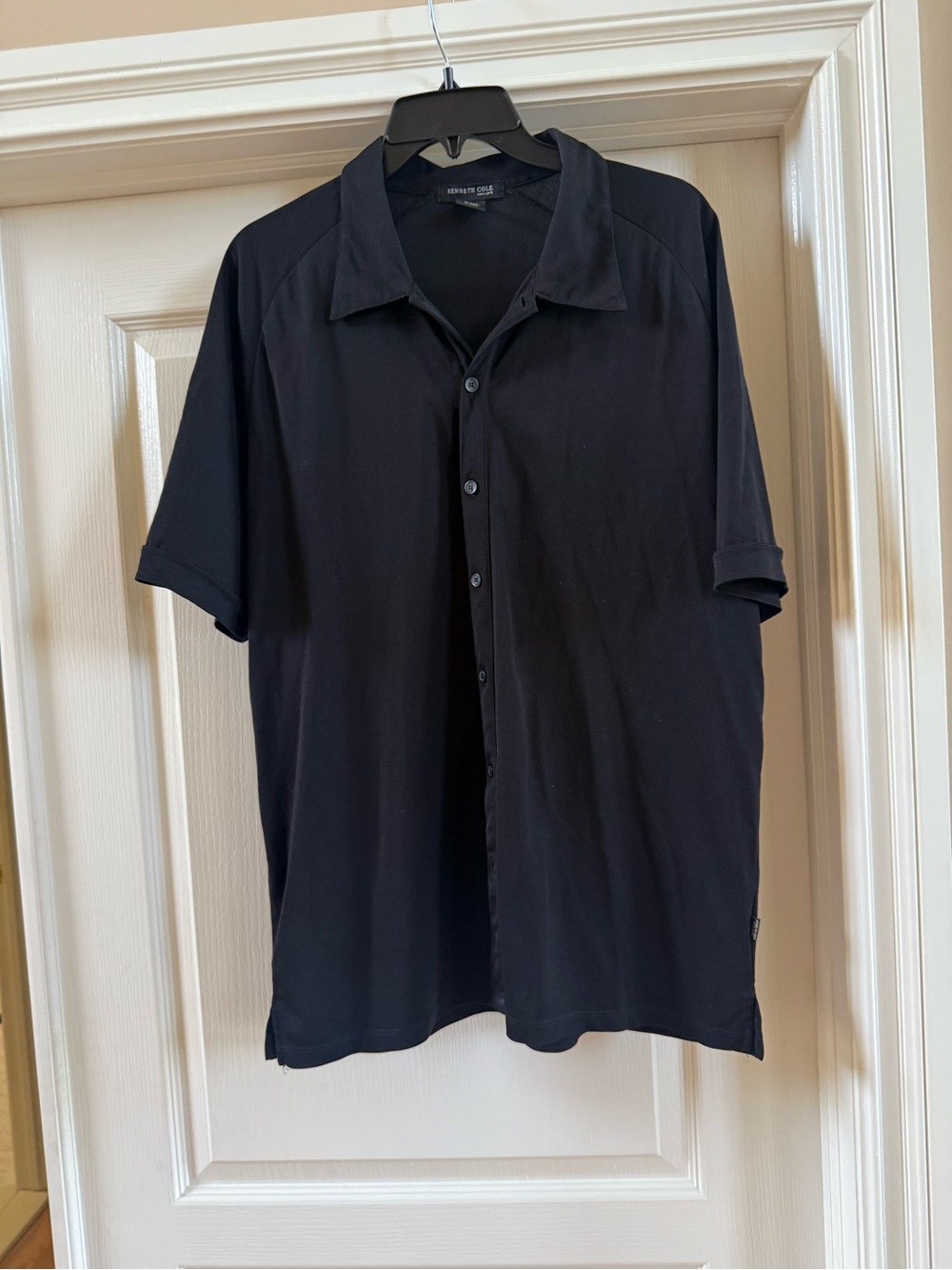 Kenneth Cole New York Mens Short Sleeve Button Down Shirt Black XL